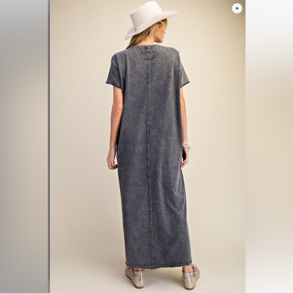 EASEL Casual Gray Black Maxi Shirt Dress SML NWT  MINERAL WASHED Summer Spring - Picture 5 of 5